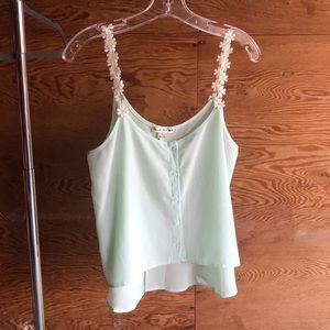 DoubleZero Mint Green w/Daisies Cropped Tank-top